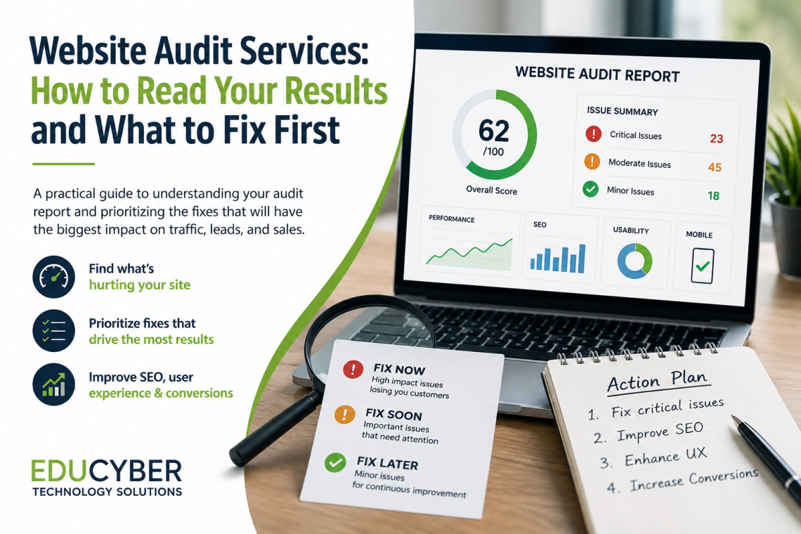 Business Owner Reviewing Website Audit Results And Prioritizing Technical, Seo, And Conversion Fixes Business Owner Reviewing Website Audit Results And Prioritizing Technical, Seo, And Conversion Fixes